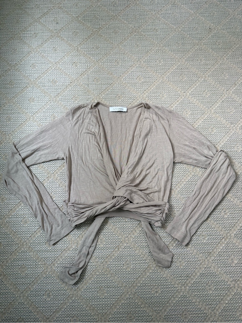 INTERMIX Taupe Draped Wrap Top